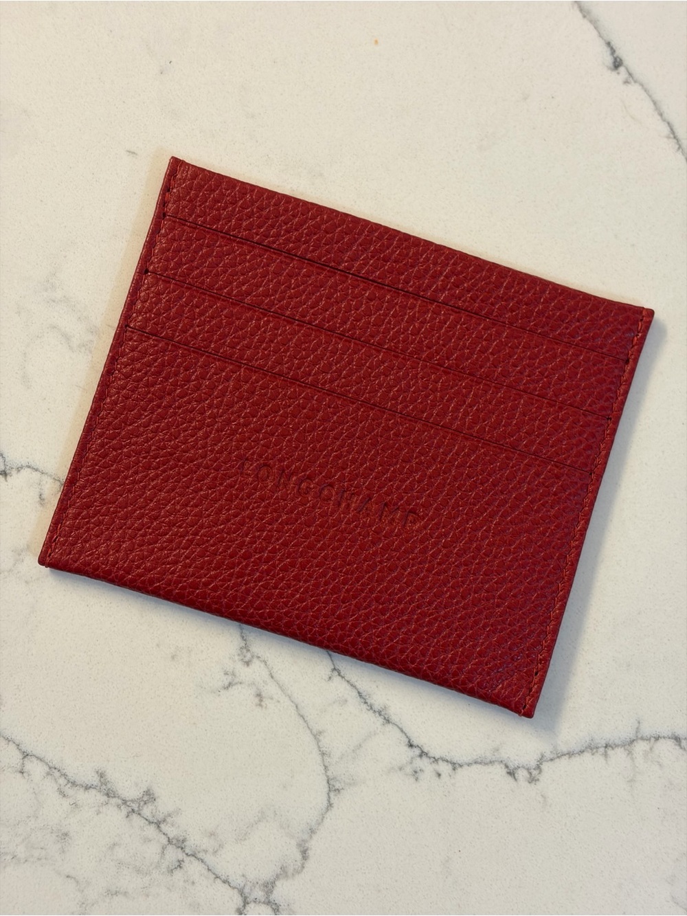 Longchamp Red Textured Leather Card Holder